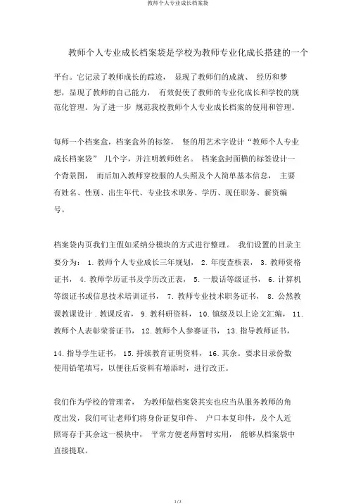 教师个人专业成长档案袋