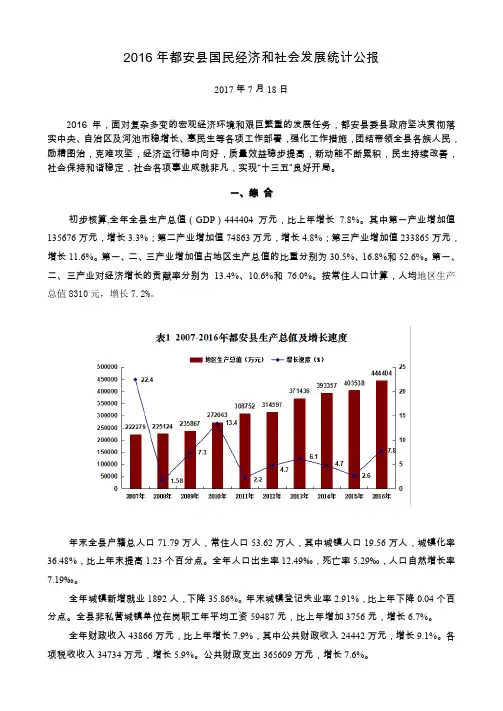 2016年都安县国民经济和社会发展统计公报