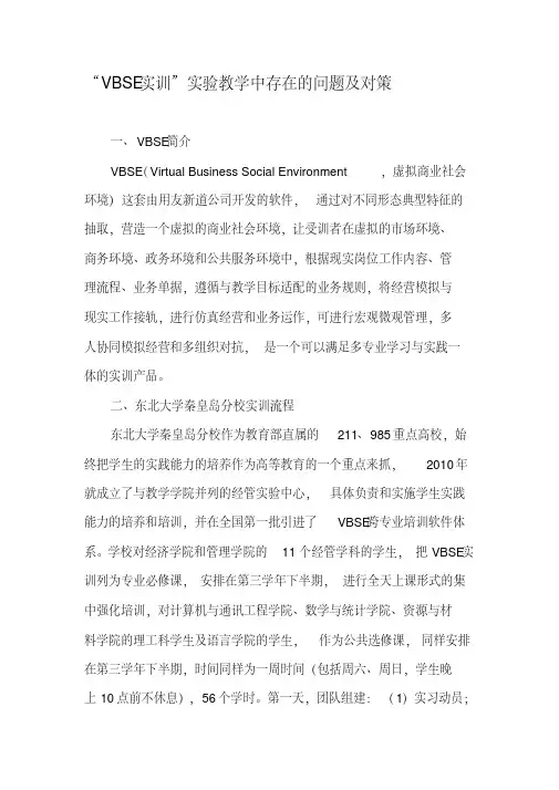 “VBSE实训”实验教学中存在的问题及对策-2019年文档