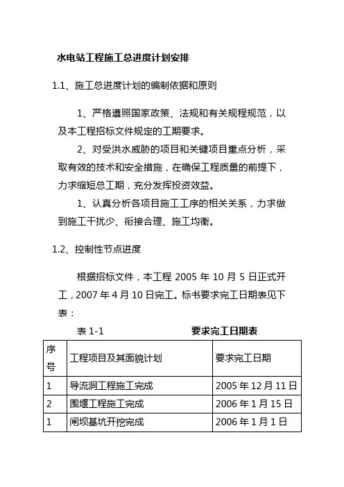 水电站工程施工总进度计划安排