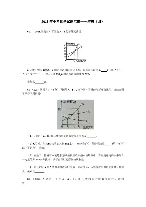 2013年中考化学试题汇编——溶液(四)