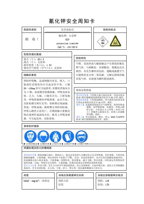 氰化钾(危险化学品安全周知卡)