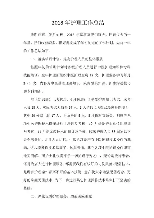 2018年护理工作总结(医院)
