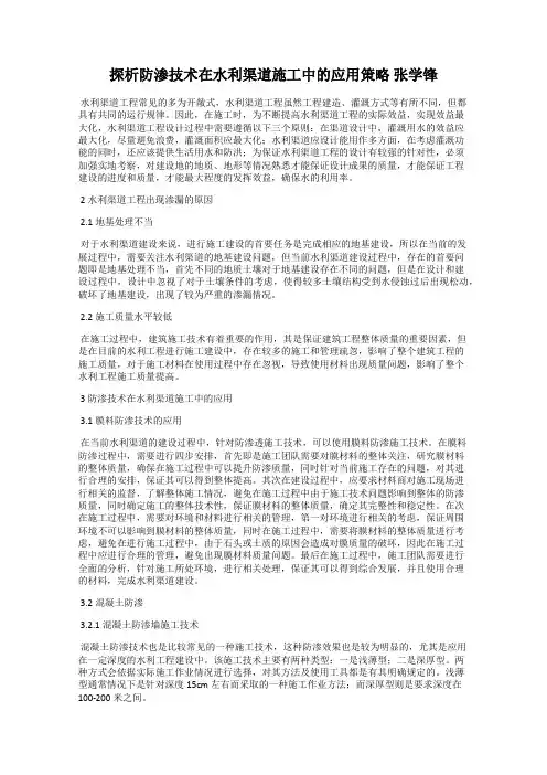 探析防渗技术在水利渠道施工中的应用策略 张学锋