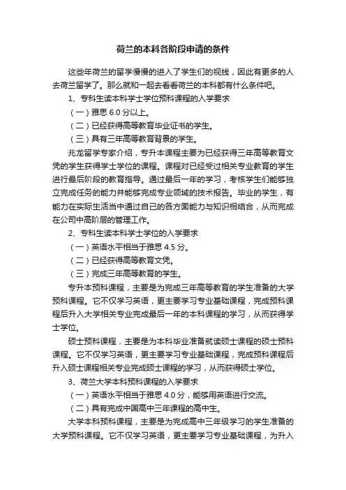 荷兰的本科各阶段申请的条件