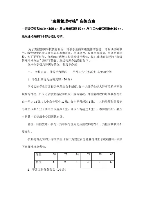 “班级考核”实施方案