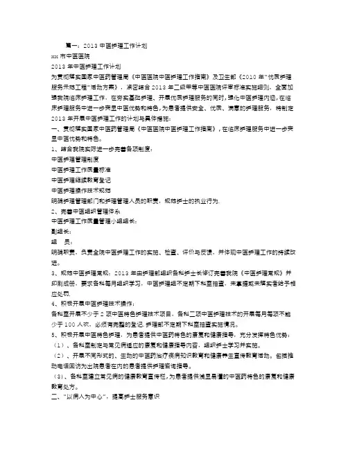 中医护理工作计划