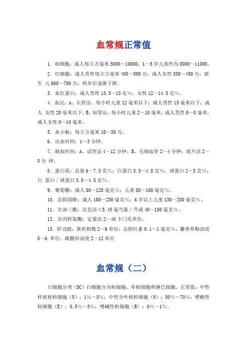 常见检验正常值及意义