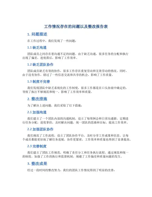 工作情况存在的问题以及整改报告表