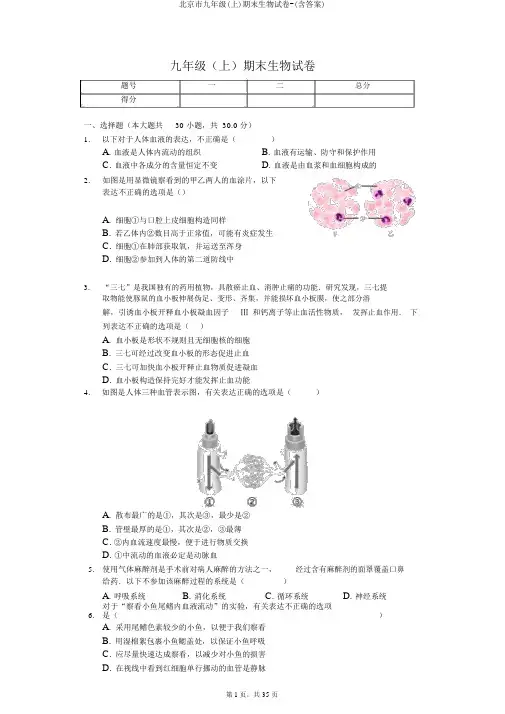 北京市九年级(上)期末生物试卷-(含答案)