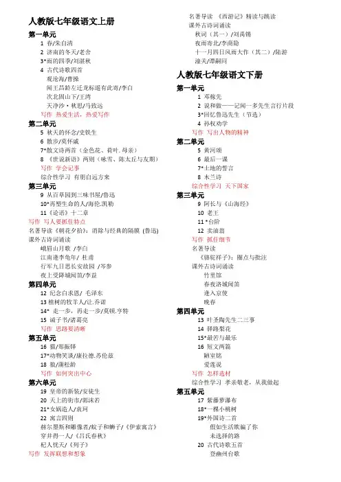 部编人教版初中语文目录大全(2019.12.15)