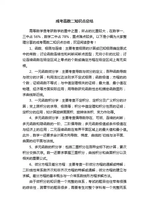 成考高数二知识点总结