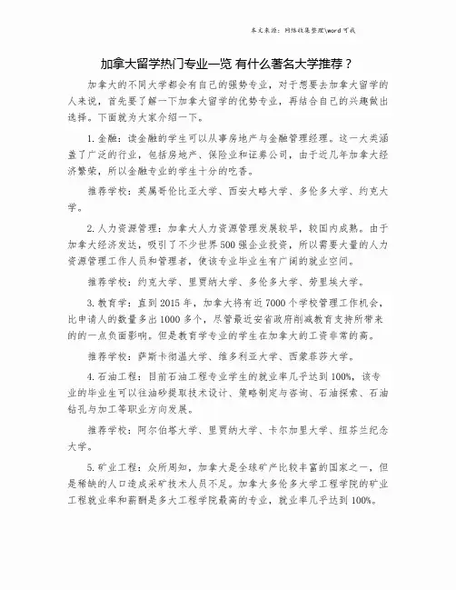 加拿大留学热门专业一览 有什么著名大学推荐？.doc