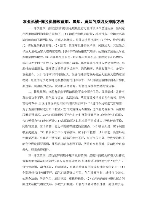 农业机械-拖拉机排放蓝烟、黑烟、黄烟的原因及排除方法
