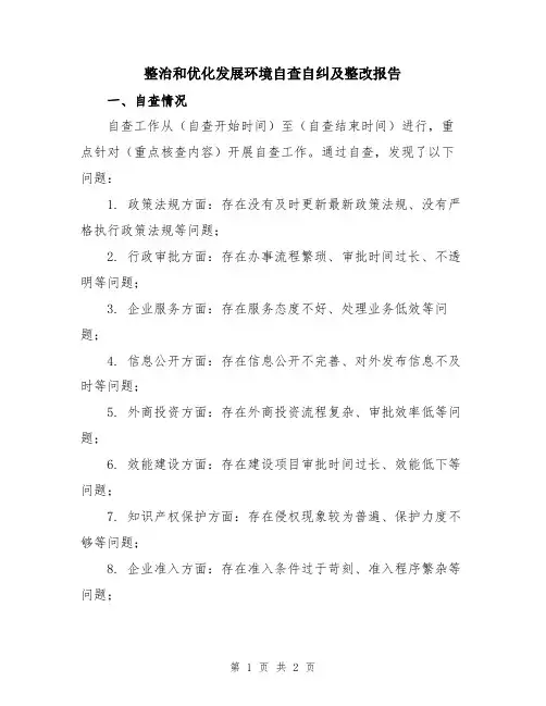 整治和优化发展环境自查自纠及整改报告