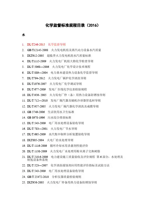 化学监督标准规程目录(2016)