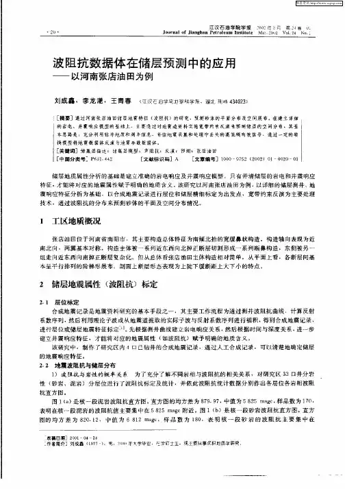 波阻抗数据体在储层预测中的应用：——以河南张店油田为例