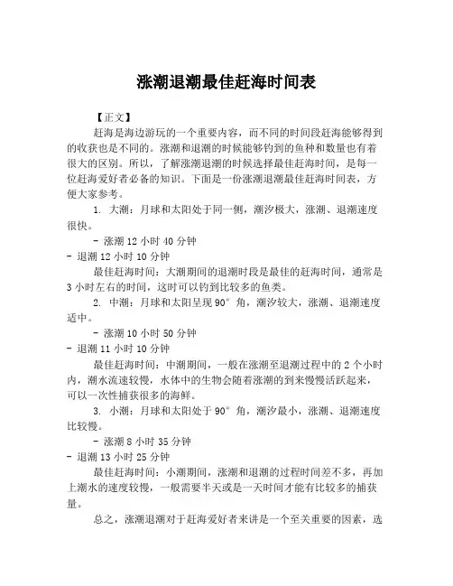 涨潮退潮最佳赶海时间表