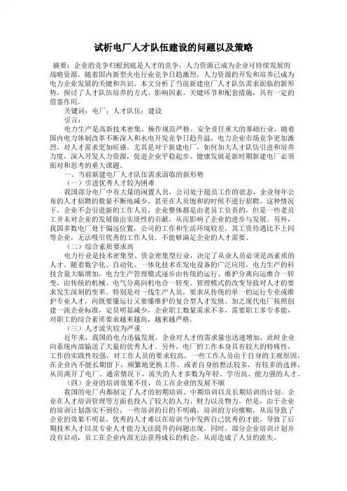 试析电厂人才队伍建设的问题以及策略