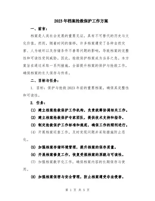 2023年档案抢救保护工作方案