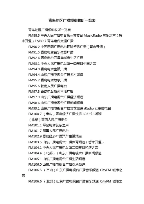 青岛地区广播频率收听一览表