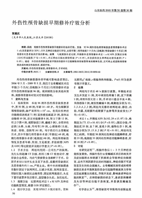 外伤性颅骨缺损早期修补疗效分析