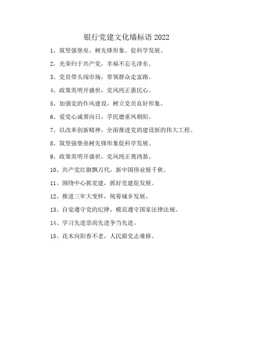 银行党建文化墙标语2022