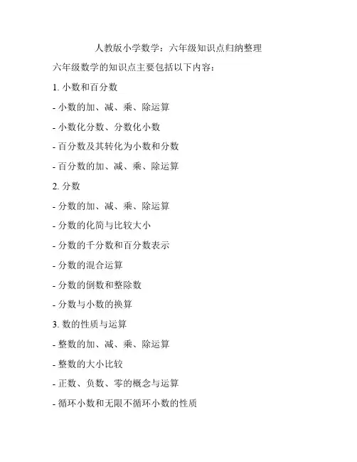 人教版小学数学：六年级知识点归纳整理