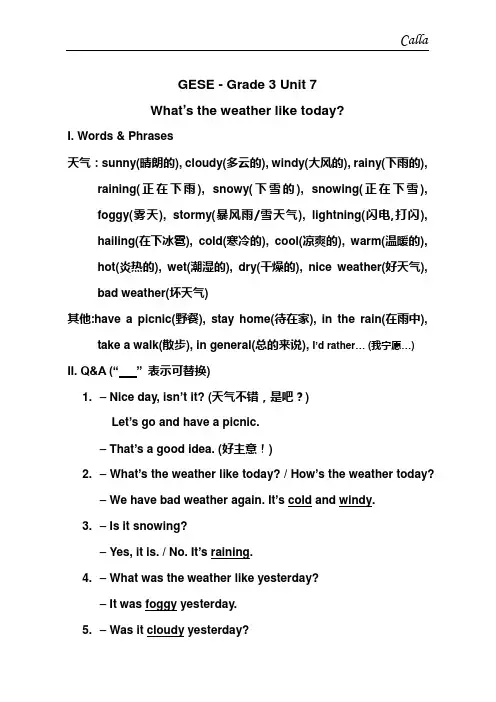 GESE三一口语三级(Unit_7)