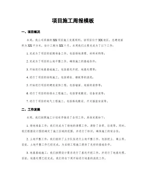 项目施工周报模板