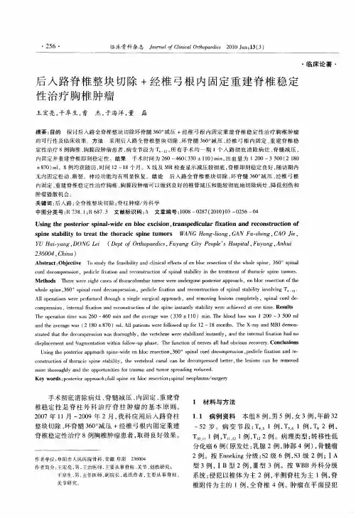 后入路脊椎整块切除+经椎弓根内固定重建脊椎稳定性治疗胸椎肿瘤
