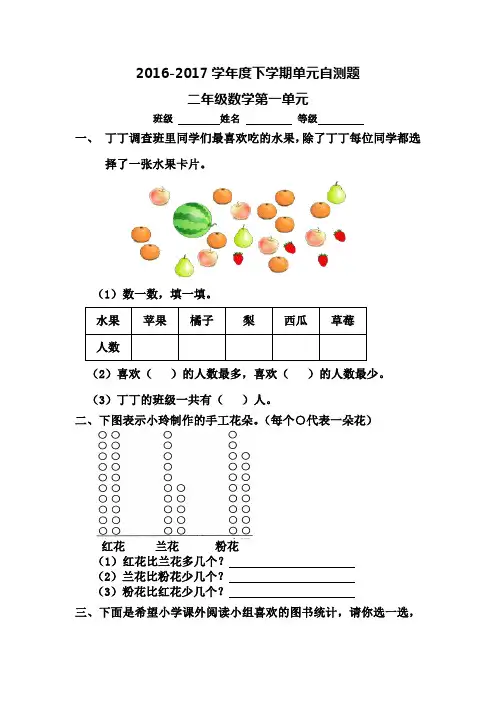 2017年人教版小学二年级数学下册全册1-9单元测试卷(含期中及4套期末试卷)