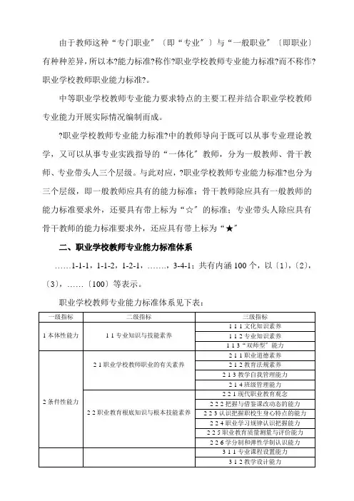 职业学校教师专业能力标准