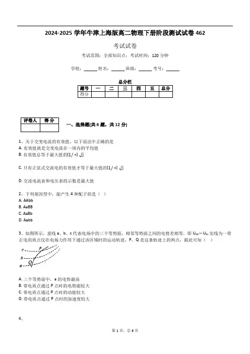2024-2025学年牛津上海版高二物理下册阶段测试试卷462