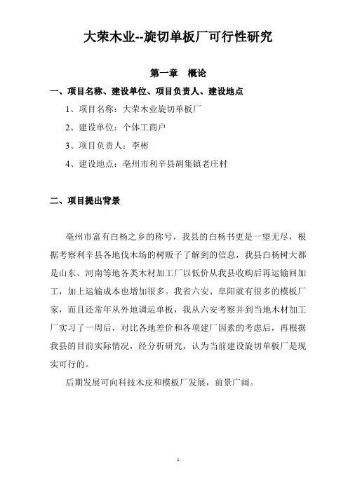 大荣木业旋切单板厂可行性研究