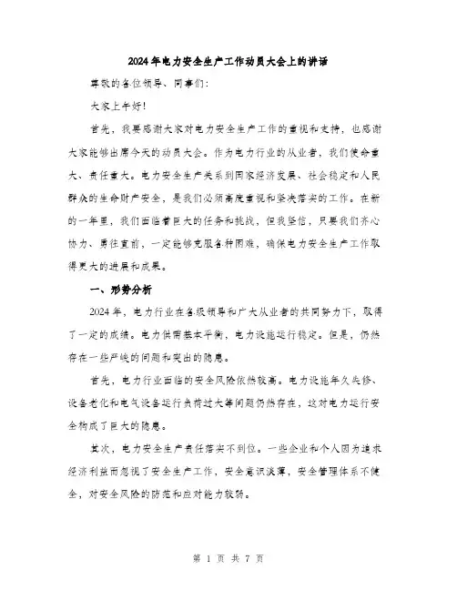 2024年电力安全生产工作动员大会上的讲话（2篇）