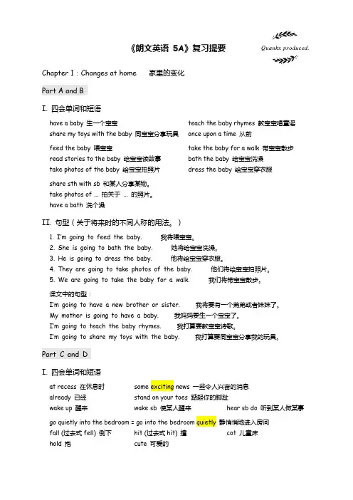 朗文英语5A复习资料提要