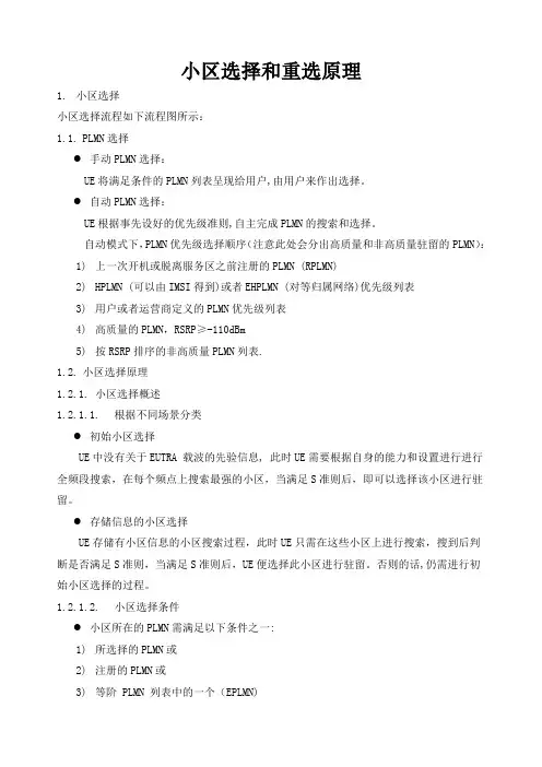LTE小区重选规则