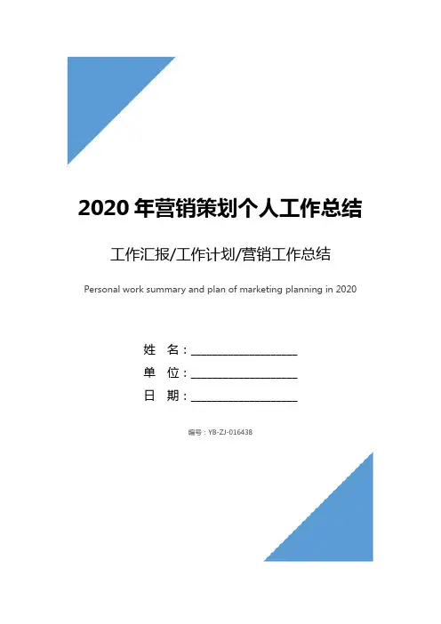 2020年营销策划个人工作总结范文与计划