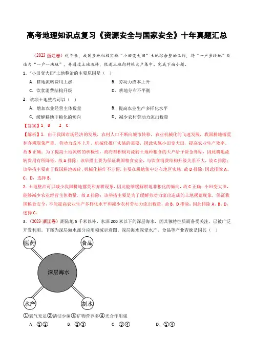 高考地理知识点复习《资源安全与国家安全》十年真题汇总