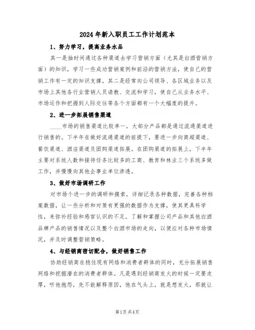 2024年新入职员工工作计划范本（2篇）