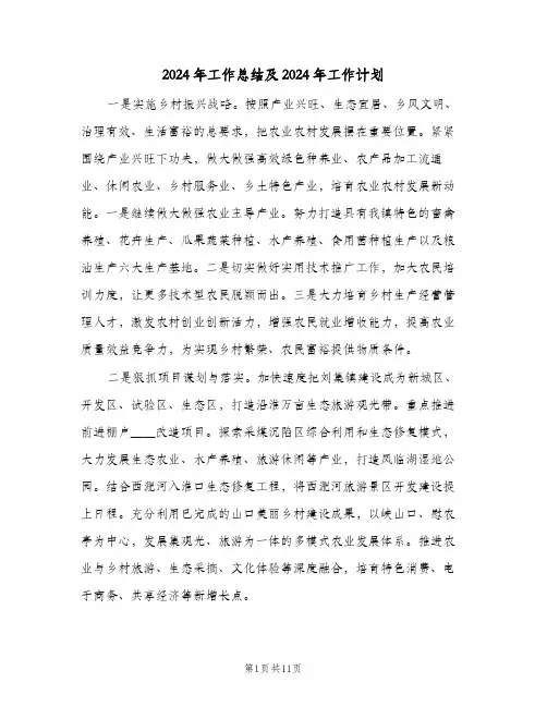 2024年工作总结及2024年工作计划(4篇)