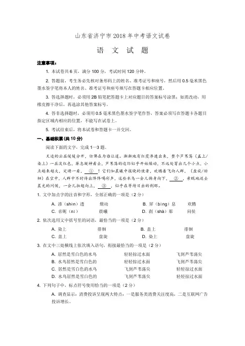 2018年山东省济宁市中考语文试卷(真题,word版,含答案)
