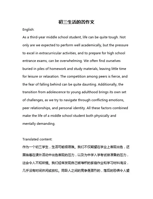 初三生活的苦作文