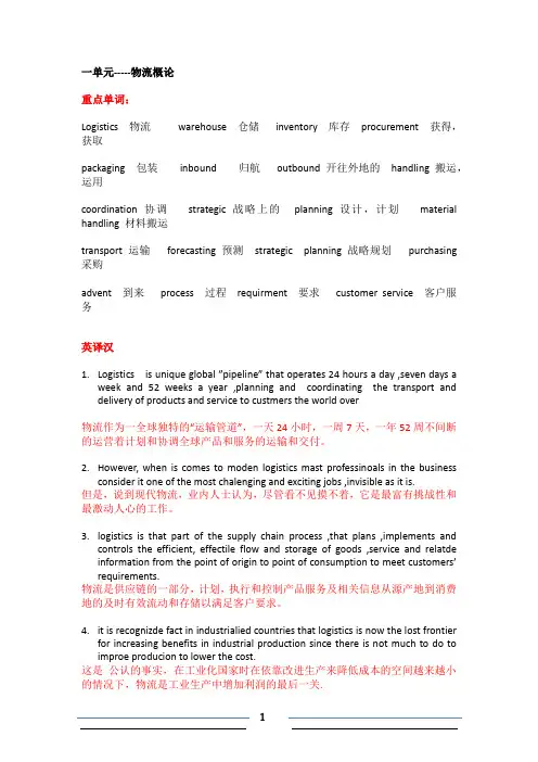 自考物流英语重点