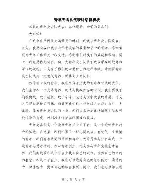 青年突击队代表讲话稿模板
