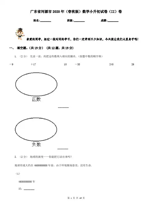 广东省河源市2020年(春秋版)数学小升初试卷(II)卷