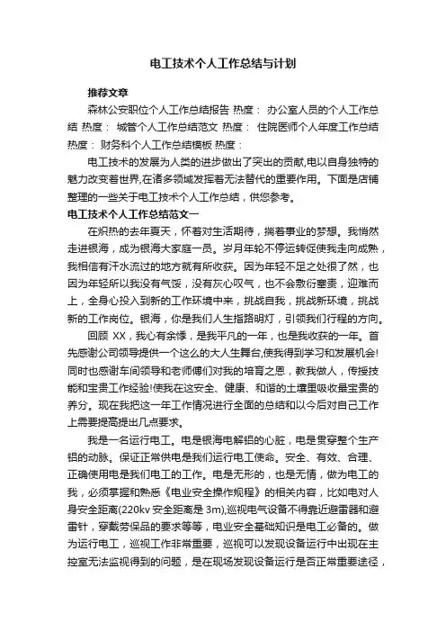 电工技术个人工作总结与计划