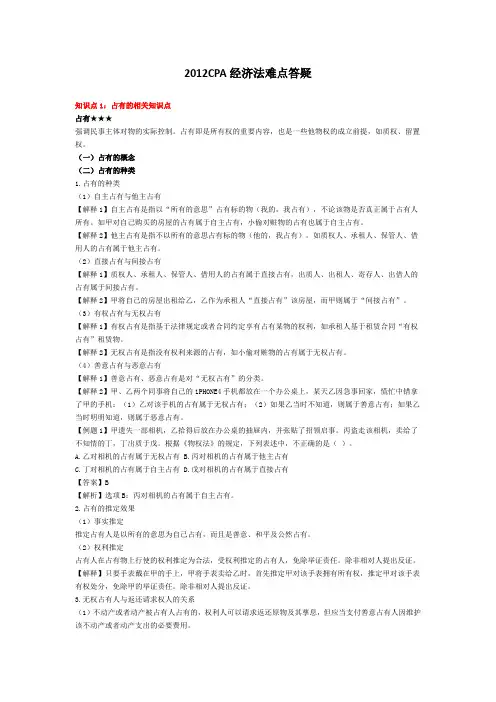 2012CPA经济法难点