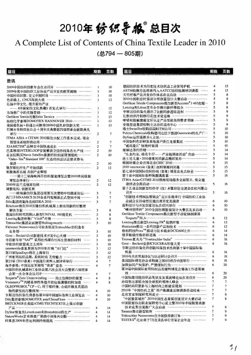 2010年纺织导报总目次